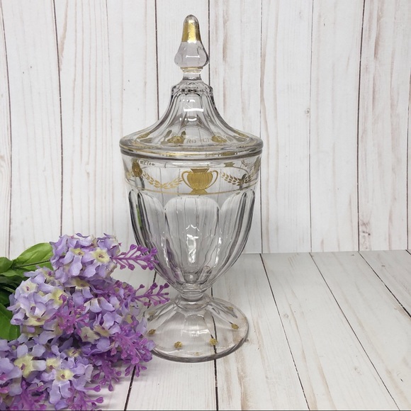 Antique 1890 EAPG Gold Overlay Covered Candy Dish
